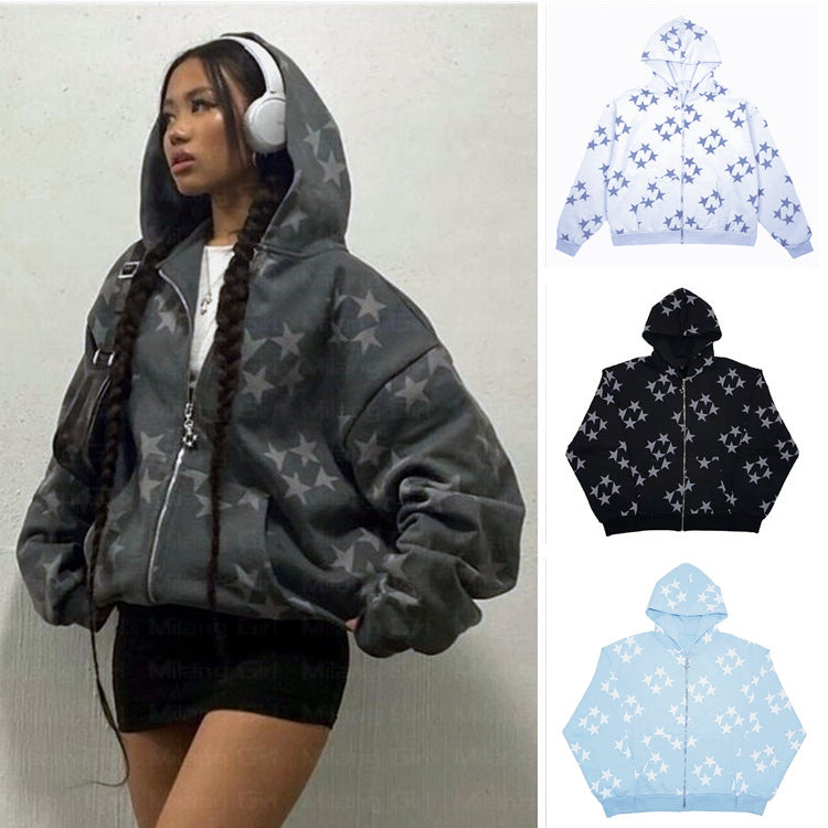 Printed Hooded Cardigan