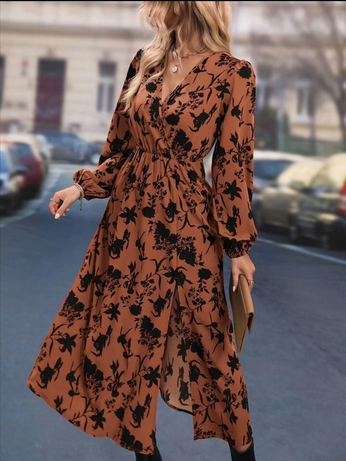 Printed V-neck Dress