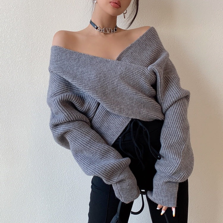 Women's Off-shoulder Cross Sweater