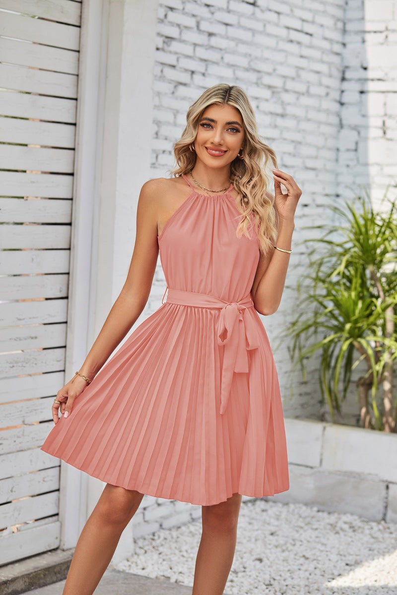 Ladies Pleated Halter Dress