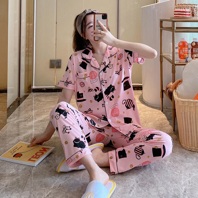 Women's Short-sleeved Silk Pajamas