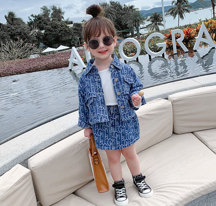 Girls 2 Pc Denim Skirt Suit