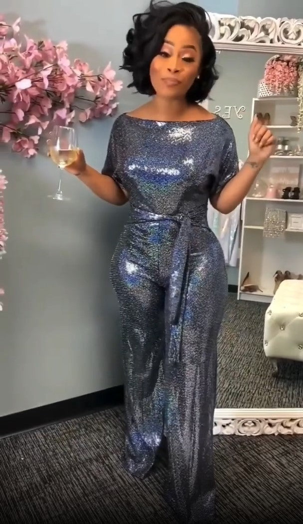 Ladies Off-the-shoulder Sequined Jumpsuit
