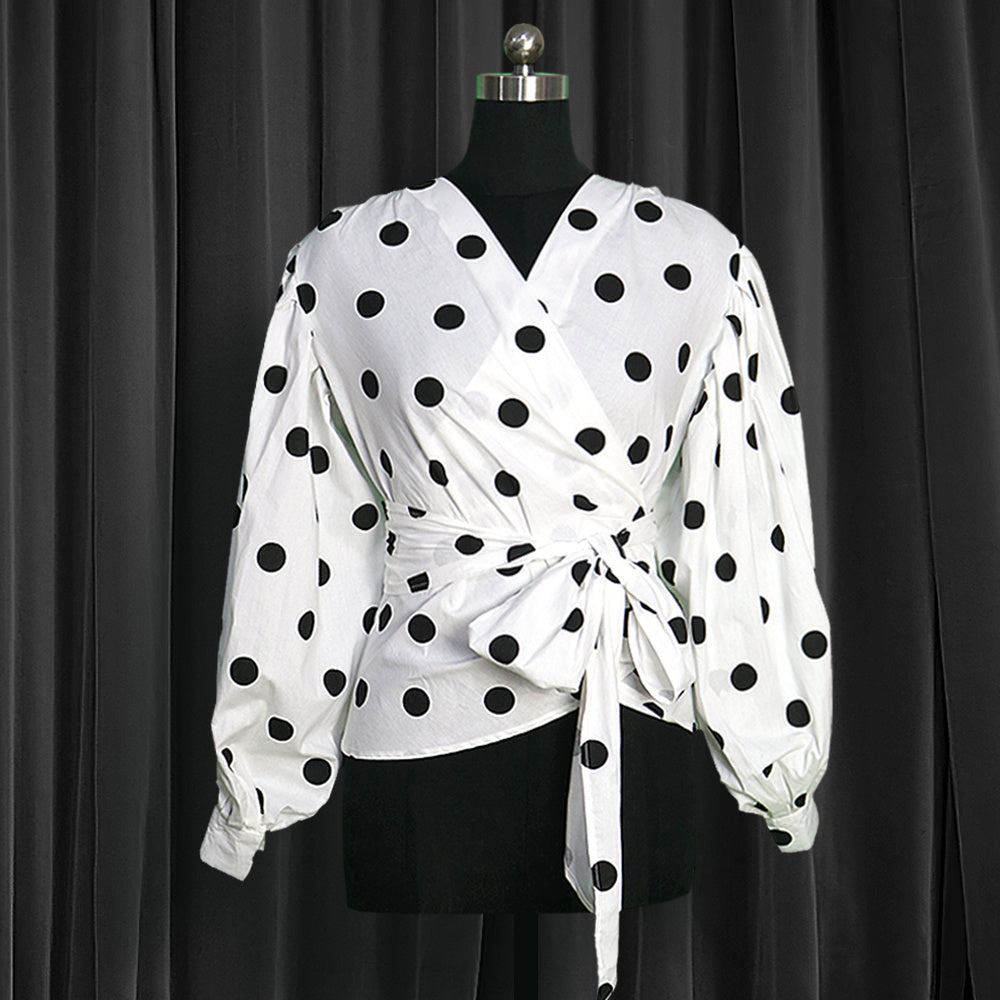 Women's Balloon Sleeves Polka Dot Blouse