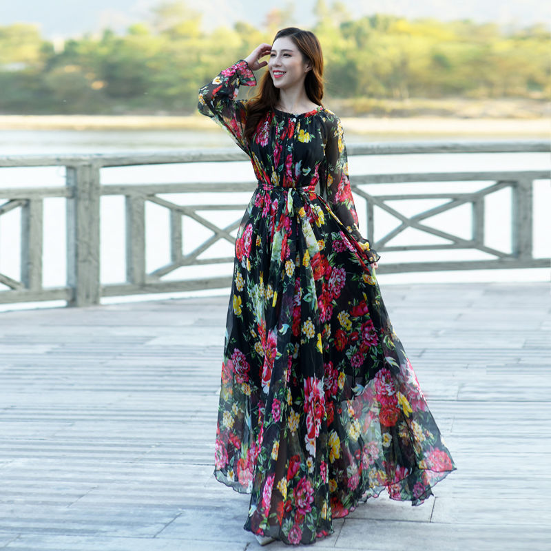 Long Floral Swing Dress