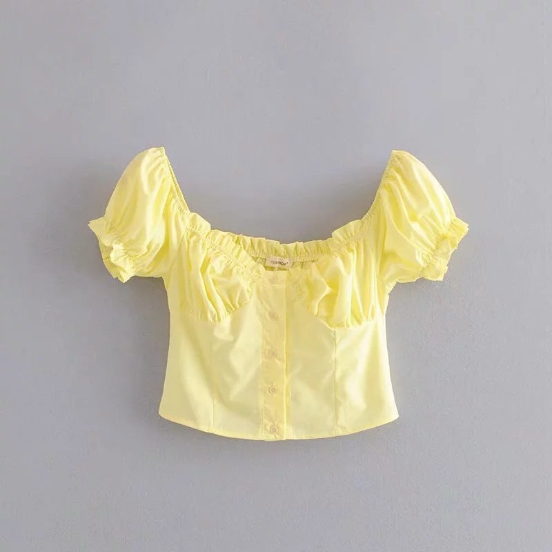 Bubble Sleeve Midriff Top