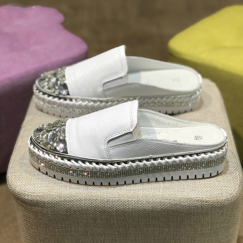 Women Rhinestone Silver Flats