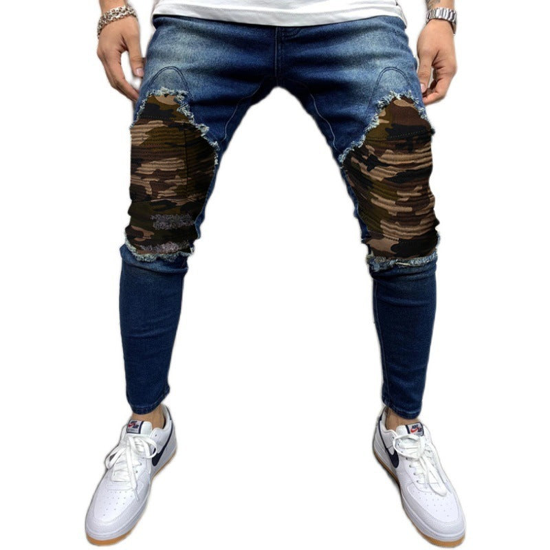 Men's Pleated Camouflage Fitted Jeans