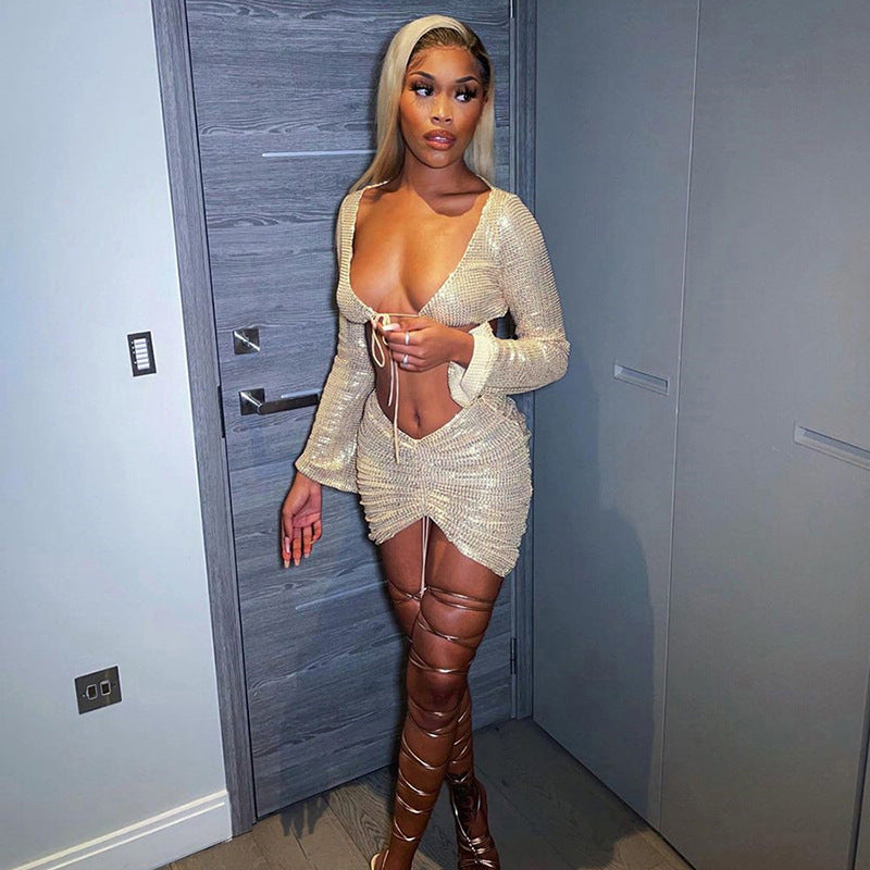 2 Pcs High Waist Skirt Suit