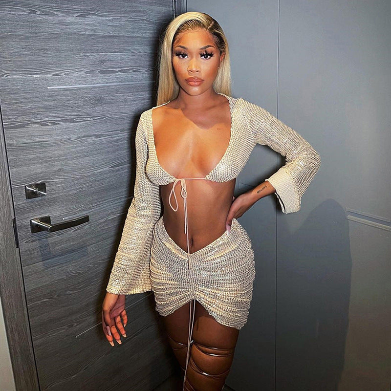 2 Pcs High Waist Skirt Suit