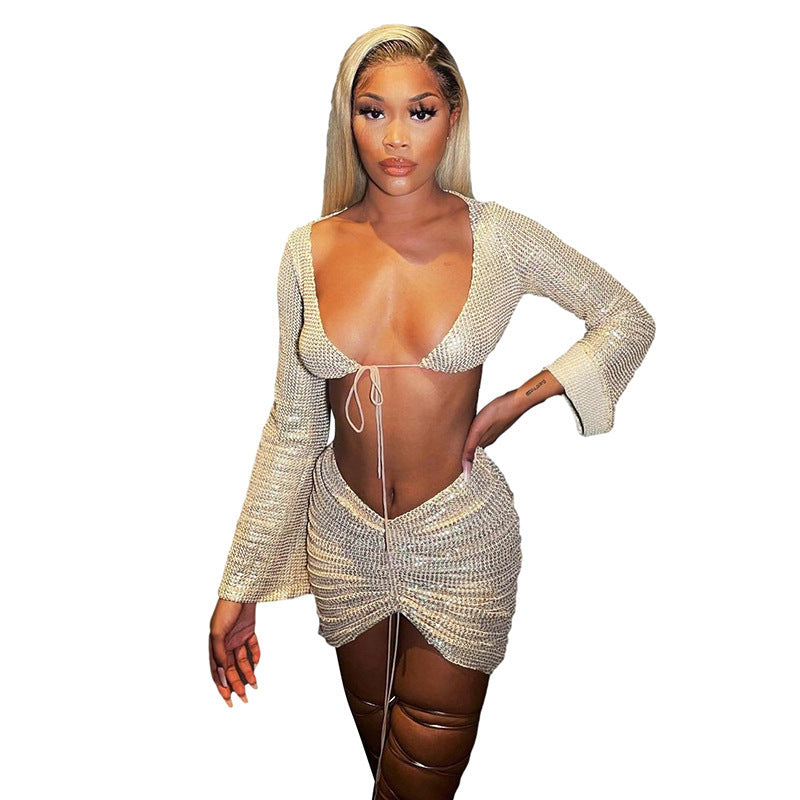 2 Pcs High Waist Skirt Suit