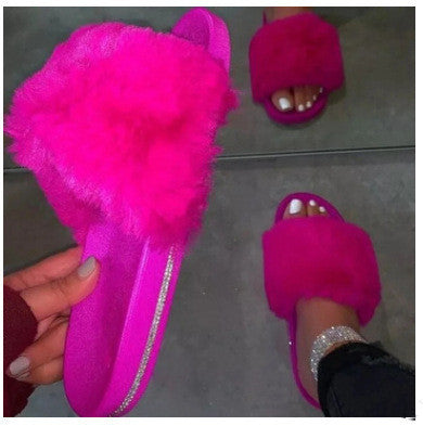 Rhinestone Furry Sandals Ajanka Inc
