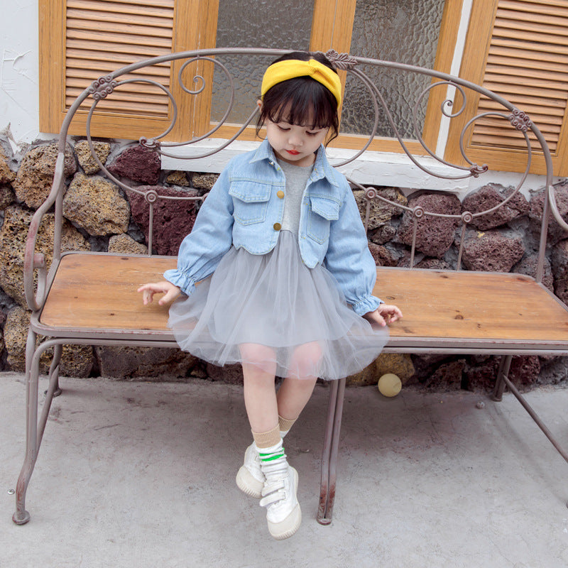 Girl's 2 Pcs Swan Print Denim Outfit