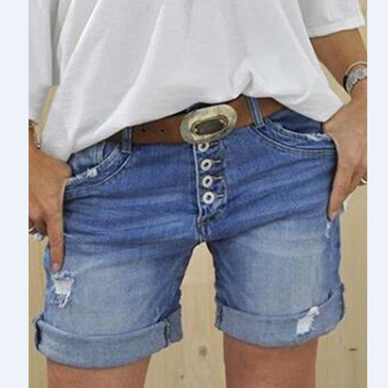 Ladies Button Up Denim Shorts