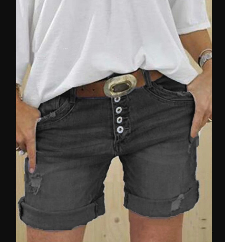 Ladies Button Up Denim Shorts