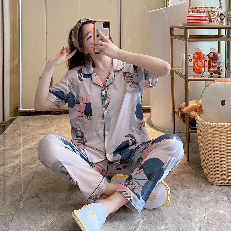 Women's Short-sleeved Silk Pajamas