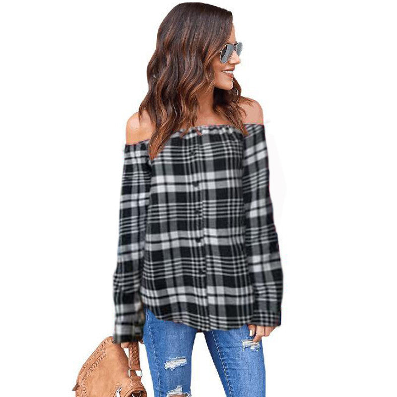 Off the Shoulders Plaid Top
