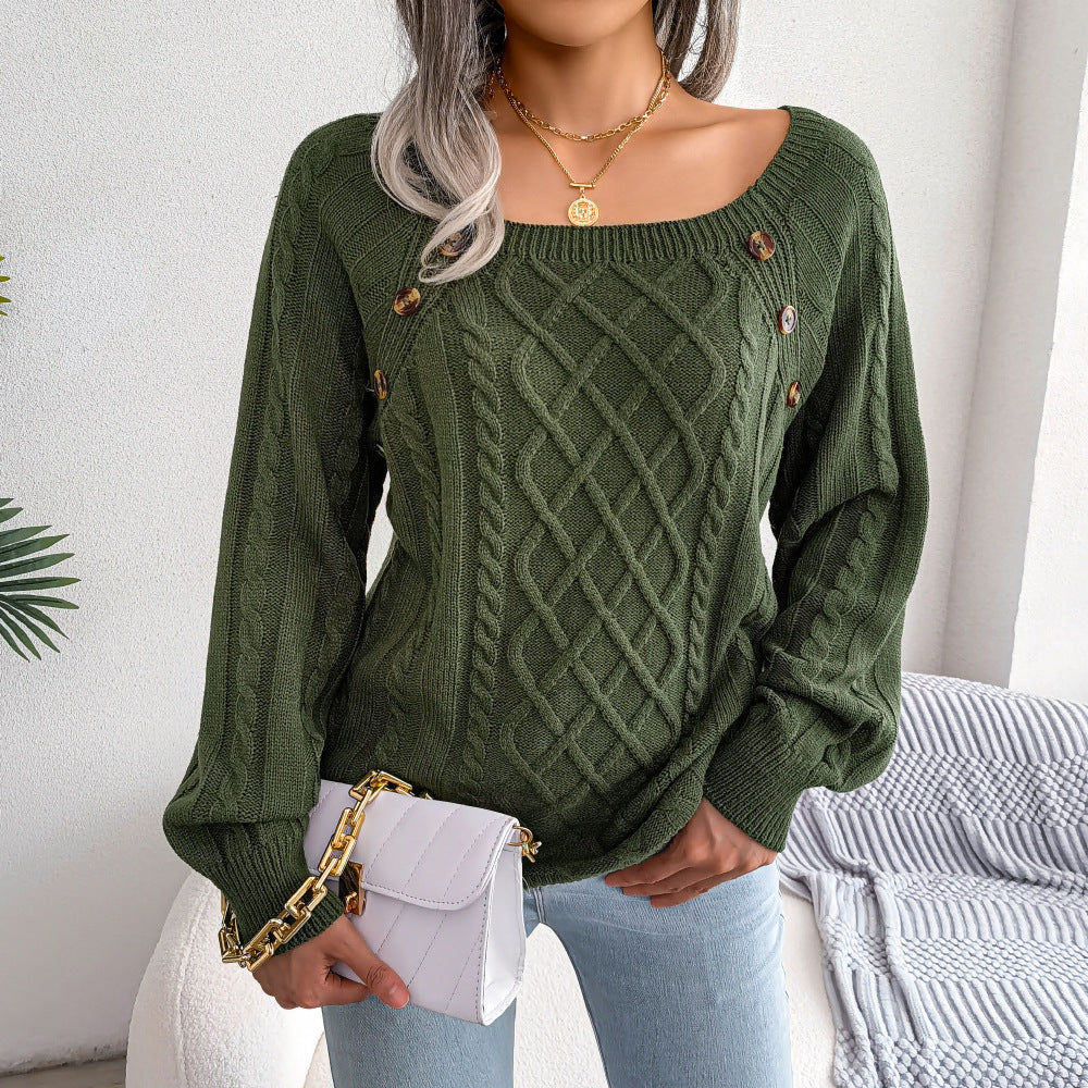 Squared Neck Knitted Sweater