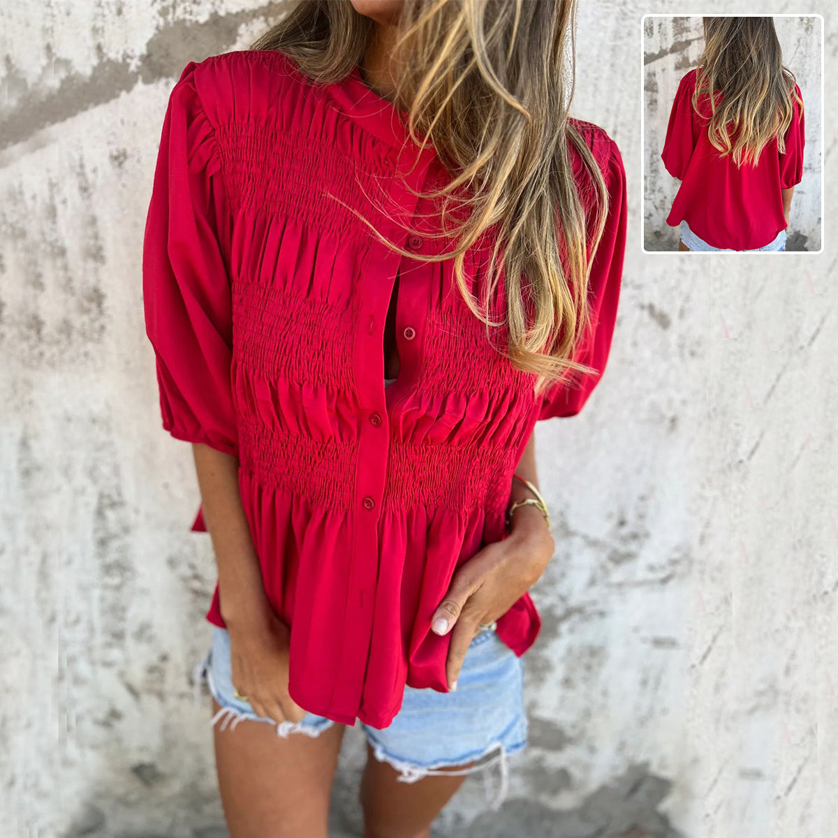 Women's Pleated Button Shirt
