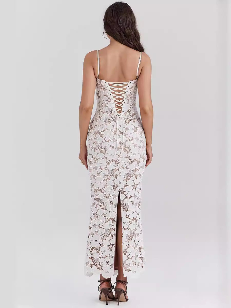 Women's White Suspender Dress