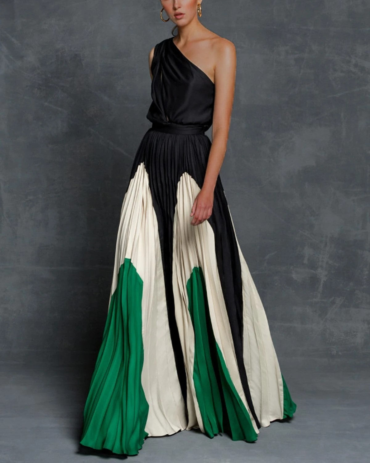 One Shoulder Contrast Maxi Dress