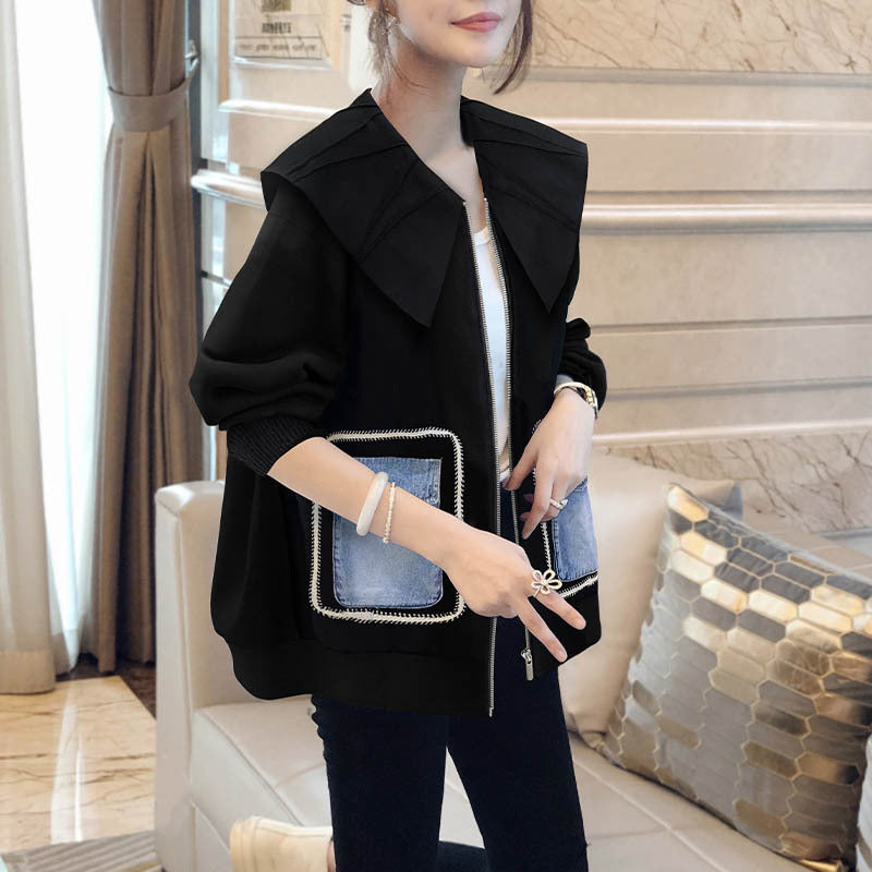 Patchwork Doll Collar Short Coat
