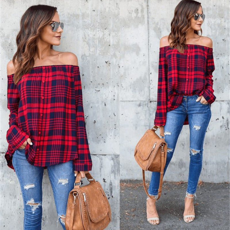Off the Shoulders Plaid Top