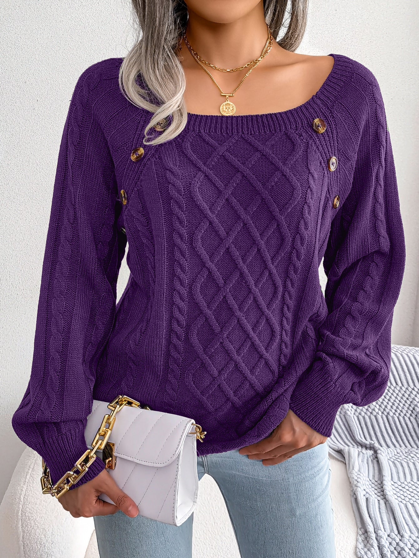Squared Neck Knitted Sweater