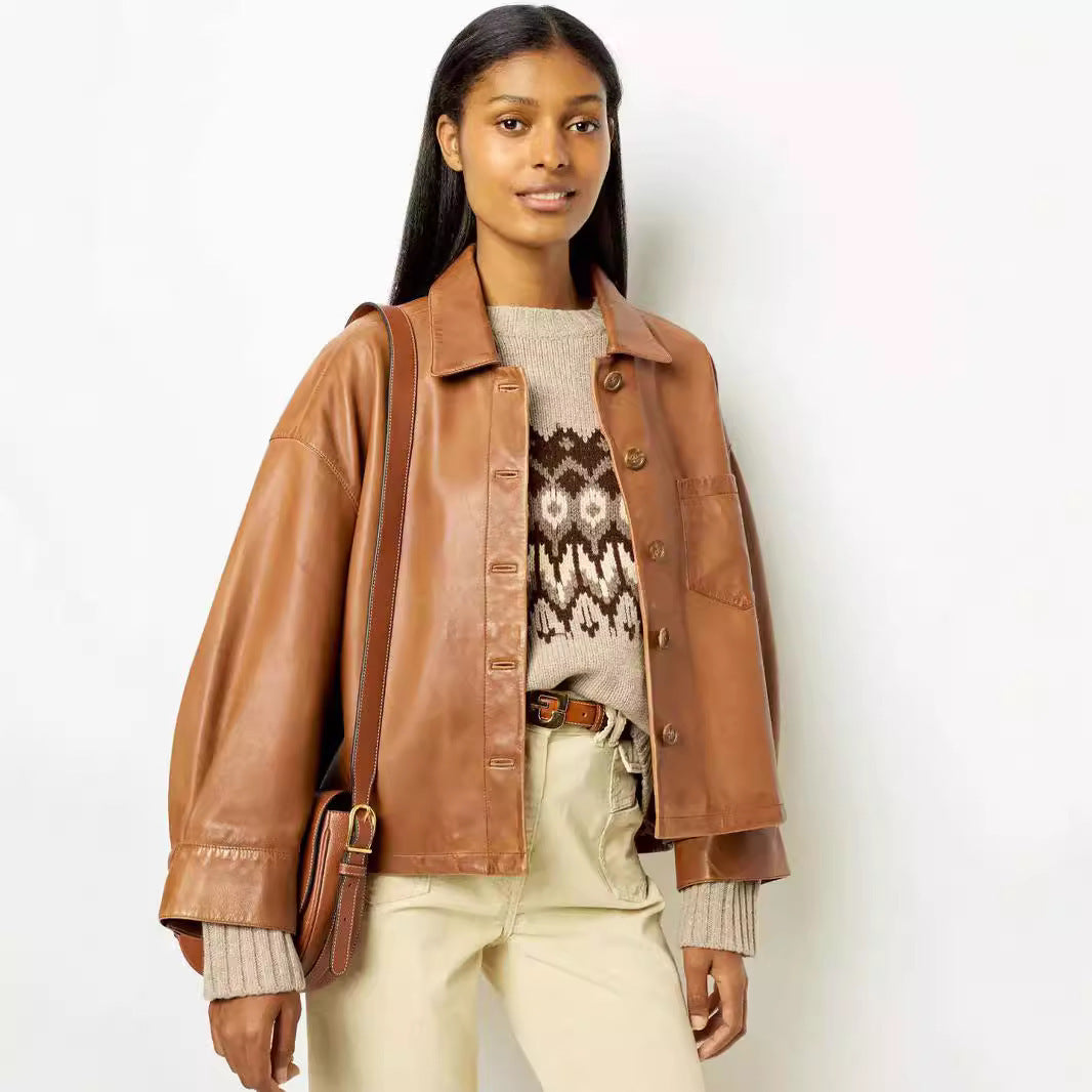 PU Leather 1/2 Coat For Women