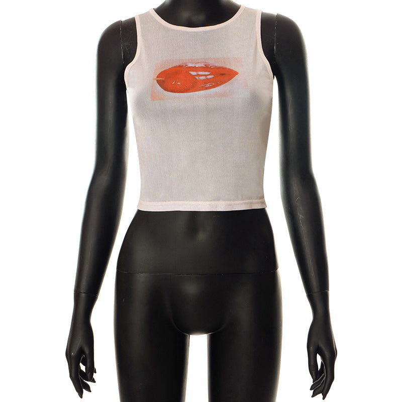 Round Neck Gauze Printed Sleeveless Night