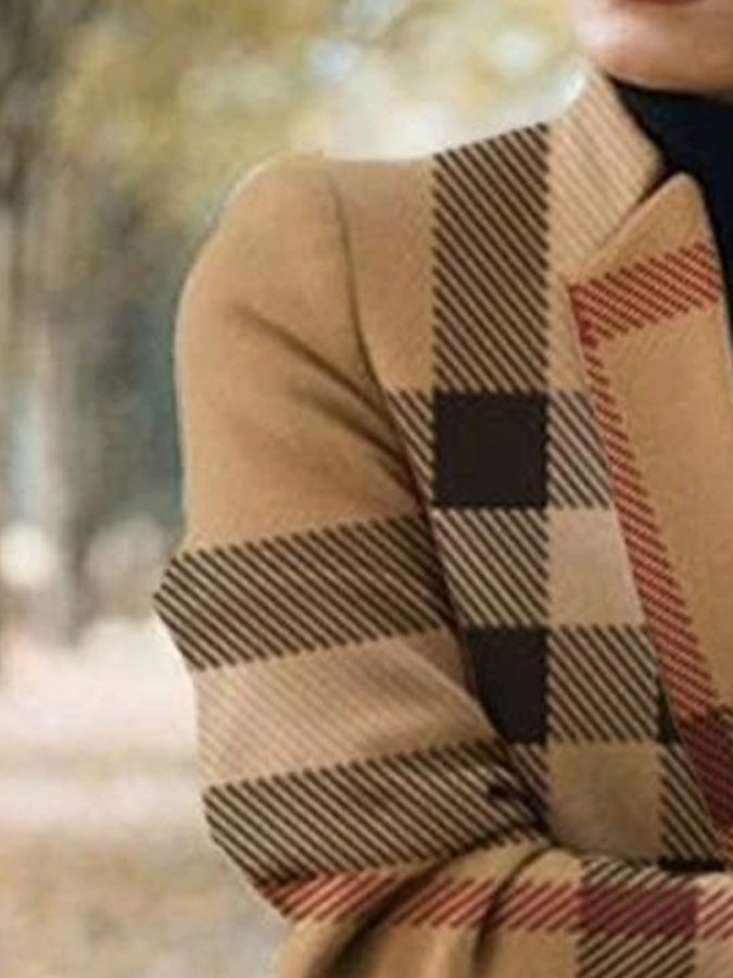 Printed Stand Collar Woolen Coat