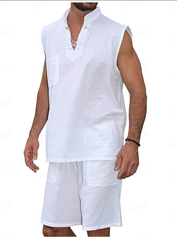 Men's Lace-Up Vest Two-Piece Set