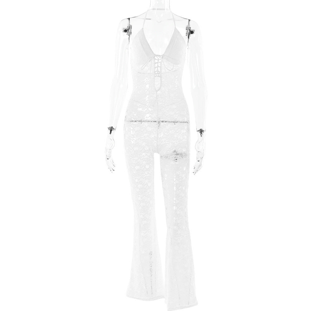 See Through Halter Back Jumpsuit