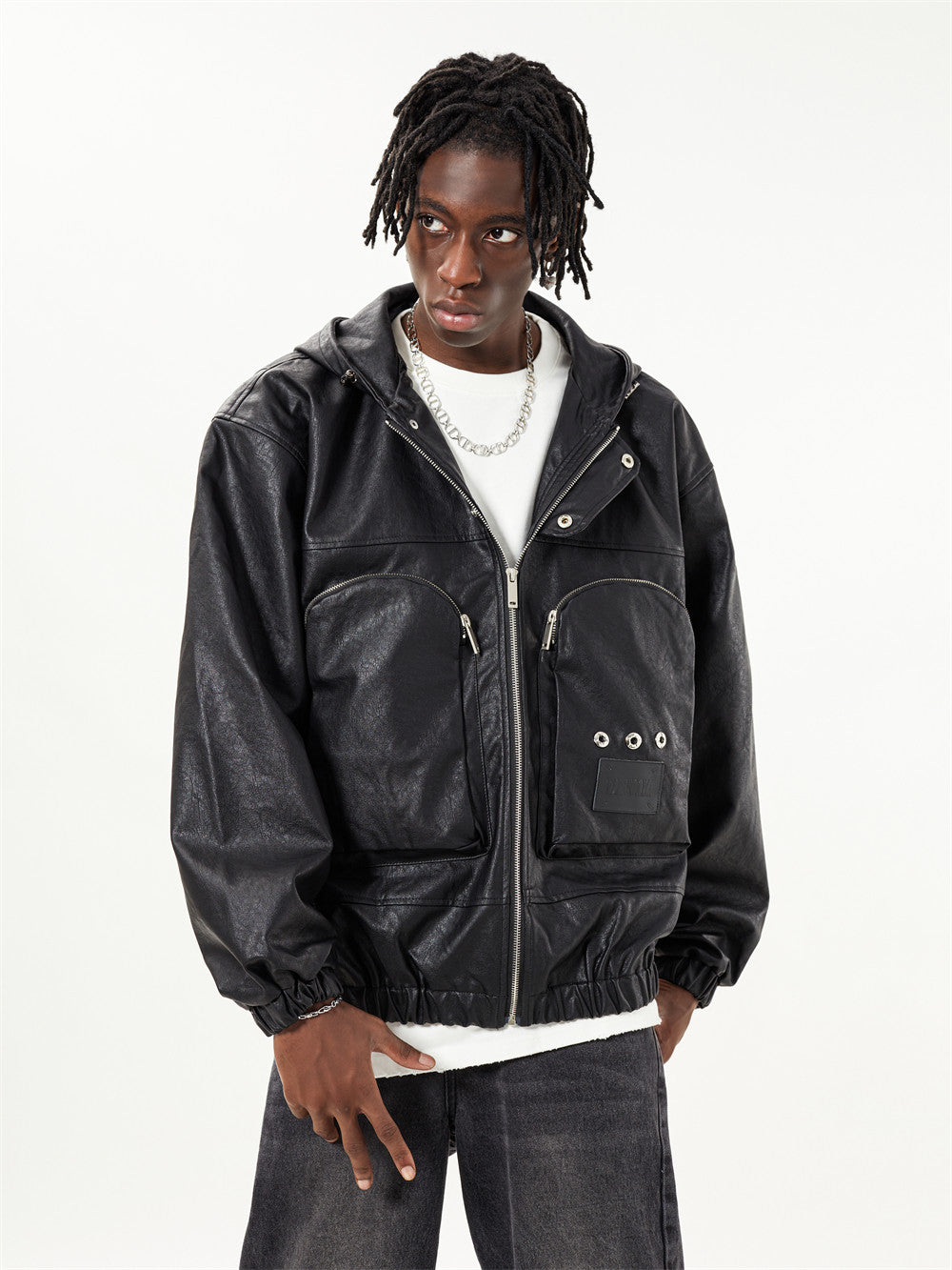 Men Hooded Leather Jacket