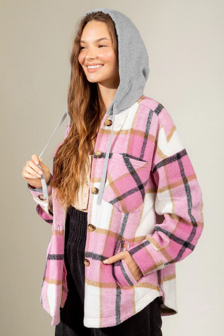 Women's Hooded / Woolen Plaid Shirt
