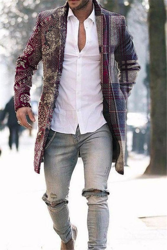 Men's Woolen Mid-length Trench Coat