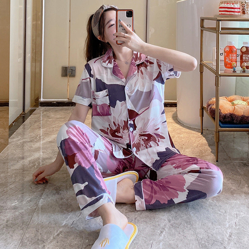 Women's Short-sleeved Silk Pajamas