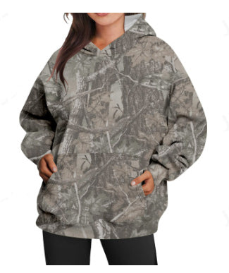 Camouflage Maple Leaf Print Sports Hoodie For Women