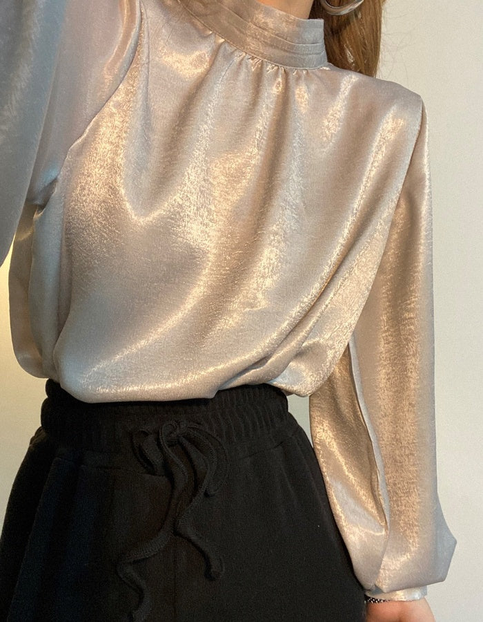 Elegant Satin Balloon Sleeve Blouse