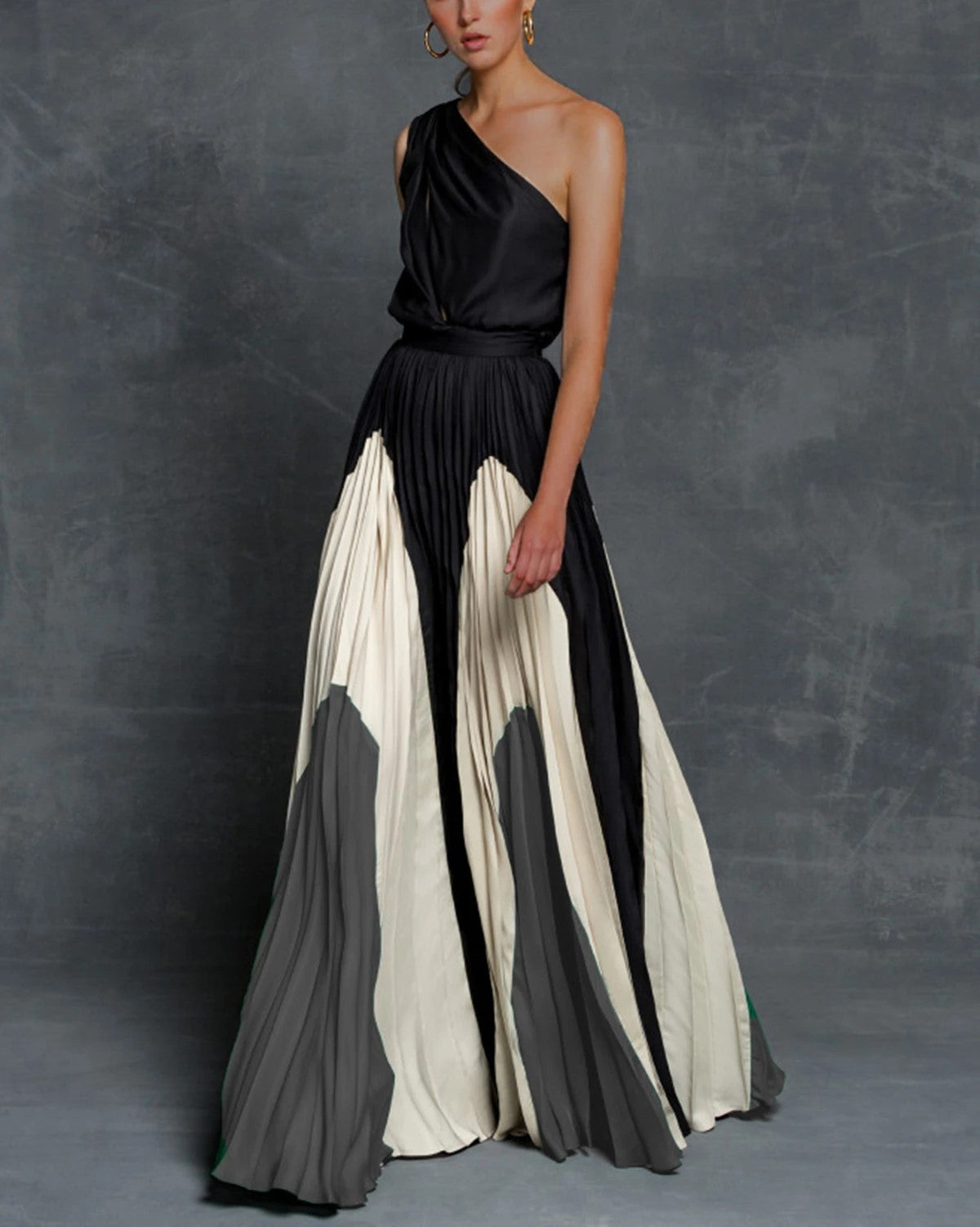 One Shoulder Contrast Maxi Dress