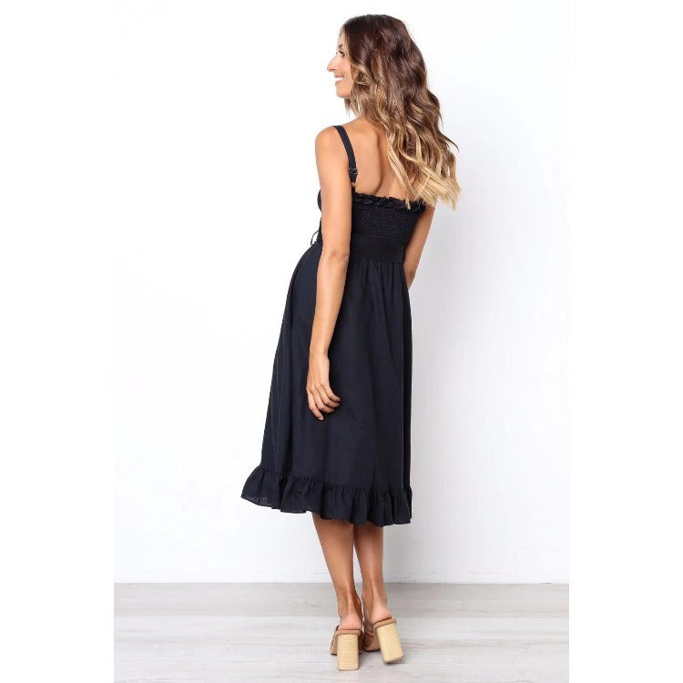 Cotton Ruffled Mid-length Dress