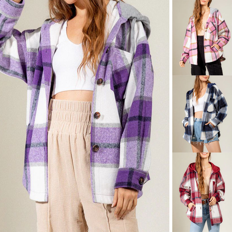 Women's Hooded / Woolen Plaid Shirt