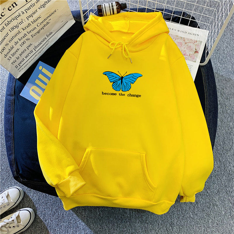 Single Butterfly Autumn And Winter Loose Hoodie For Women