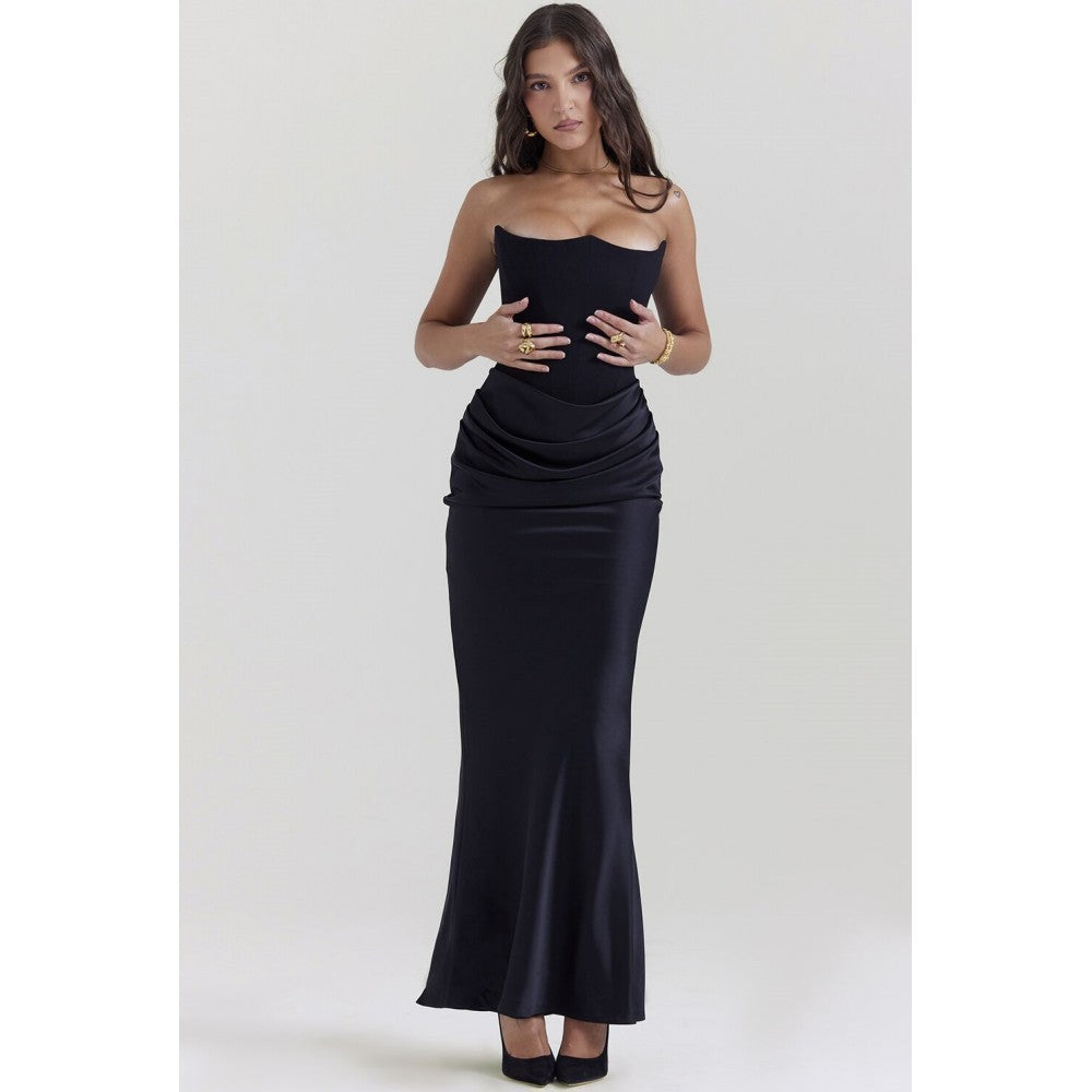 Off-The-Shoulder Slimming Fishbone Silk Gown | Ajanka Inc.
