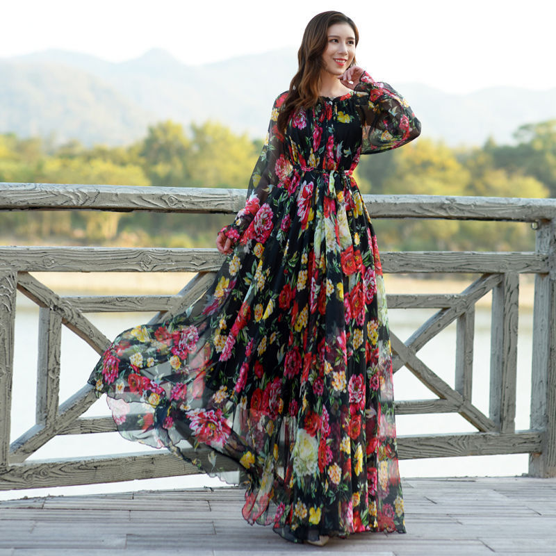 Long Floral Swing Dress