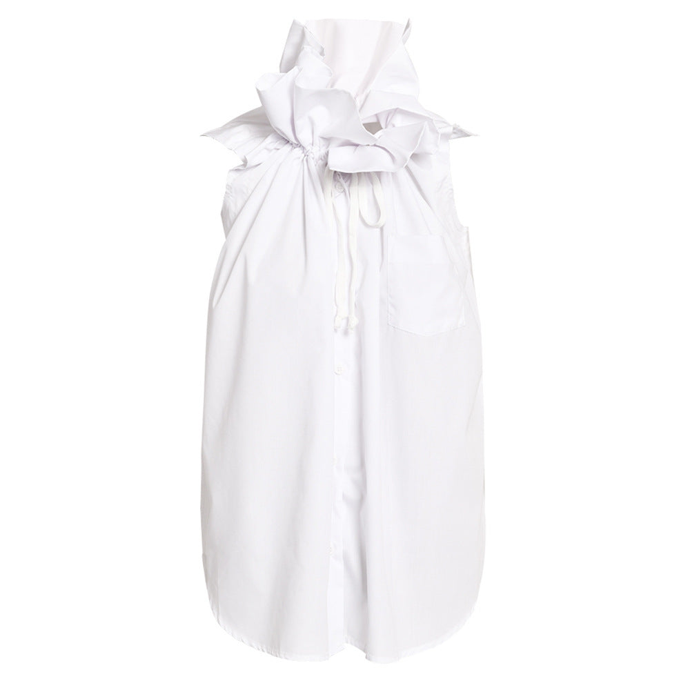 Women's Sleeveless Standing Collar Shirt