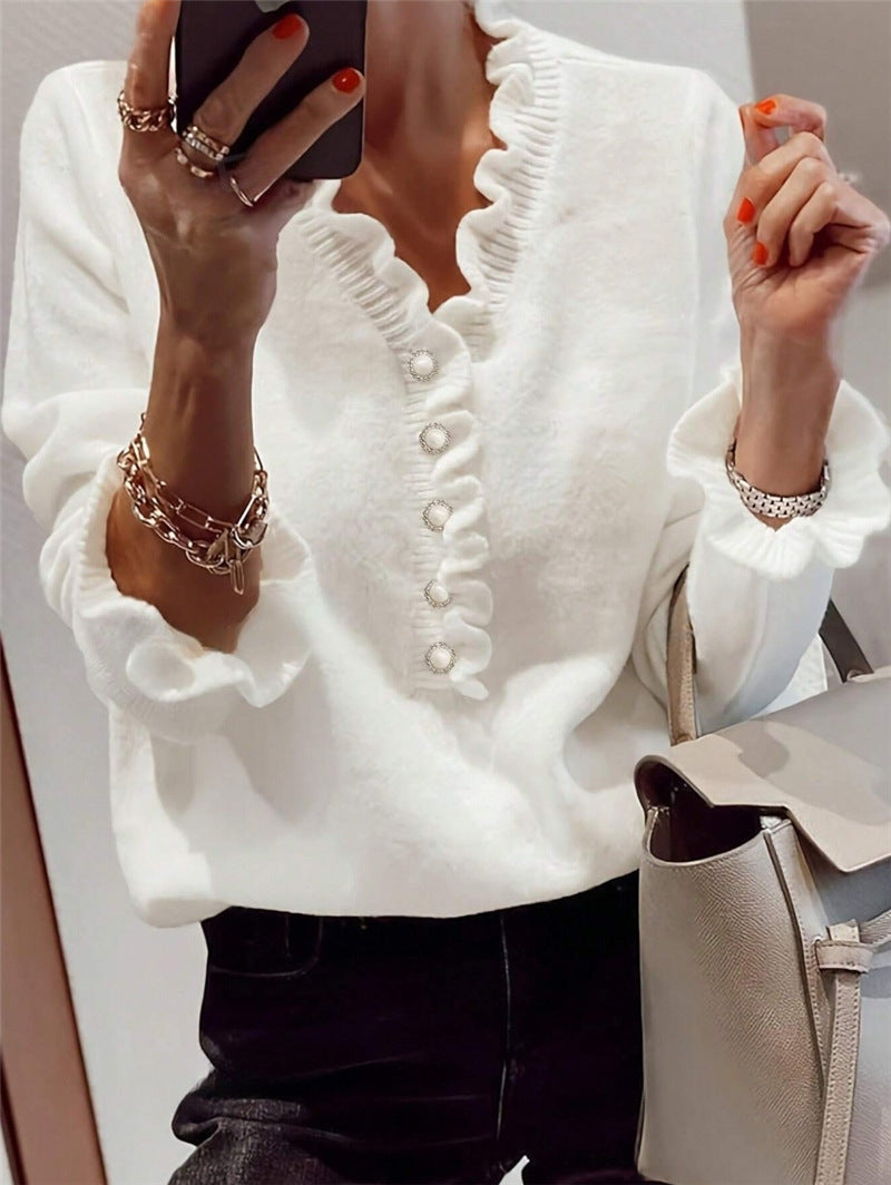V-neck Ruffled Sweater