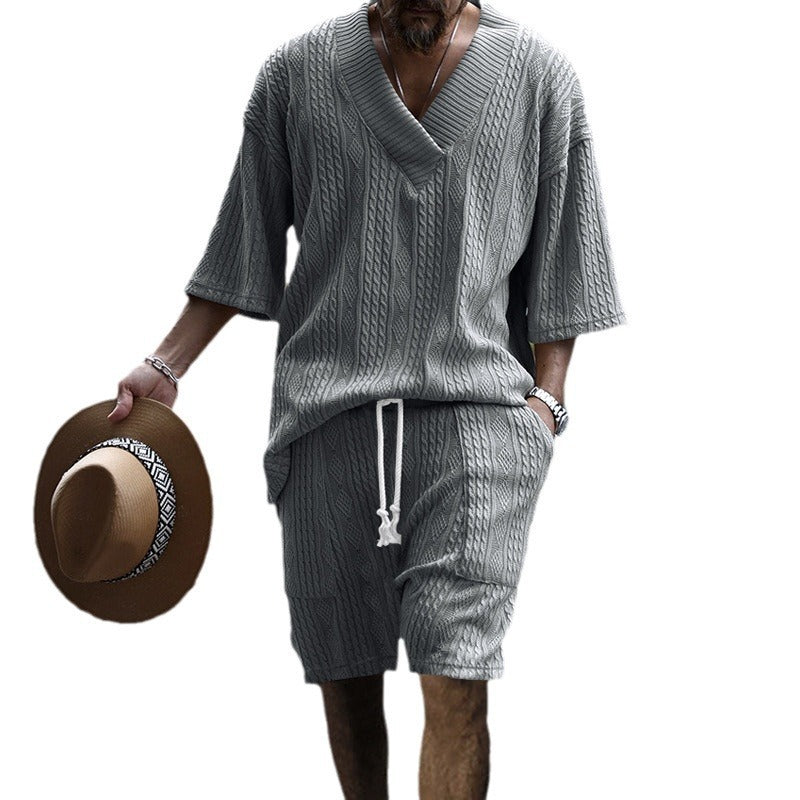 Men's Jacquard Knitwear Shorts Set