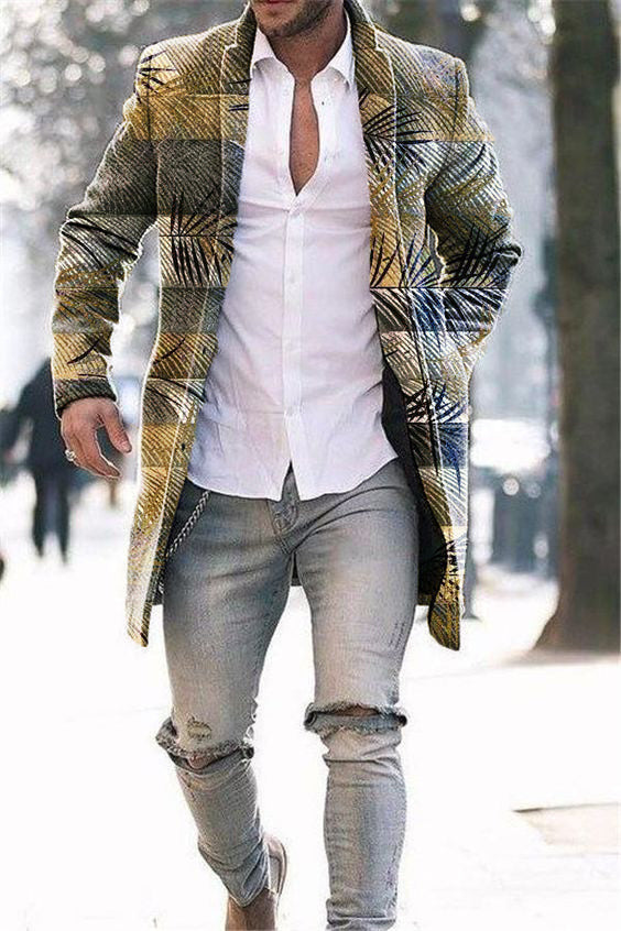 Men's Woolen Mid-length Trench Coat
