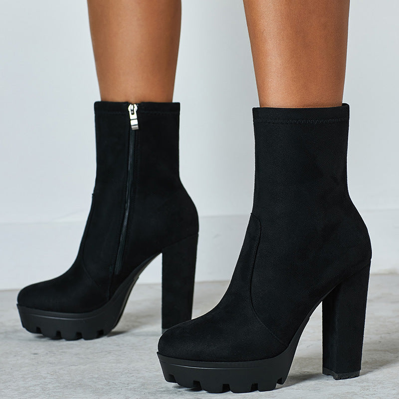 Chunky Heel Short Tube Boots